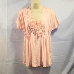 CR Charlotte Russe Womens Top Blouse Size M Flowers V-Neck Short Sleeve Pink